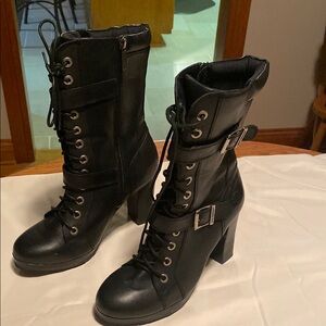 Black Lace-Up Heeled Boots